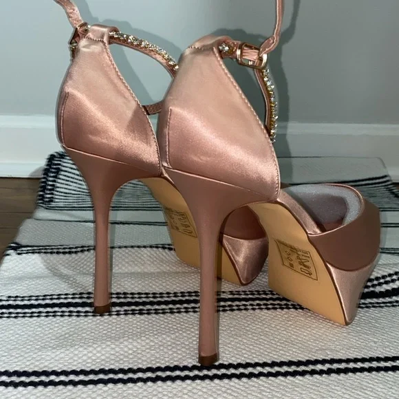 Nude Satin Champagne Platforms 10 - Picture 3 of 5